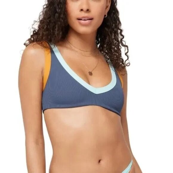 L*Space Ribbed Lala Bikini Top Size XS‎ Slate-Pool-Inka Gold Pullover NWT - Picture 1 of 8